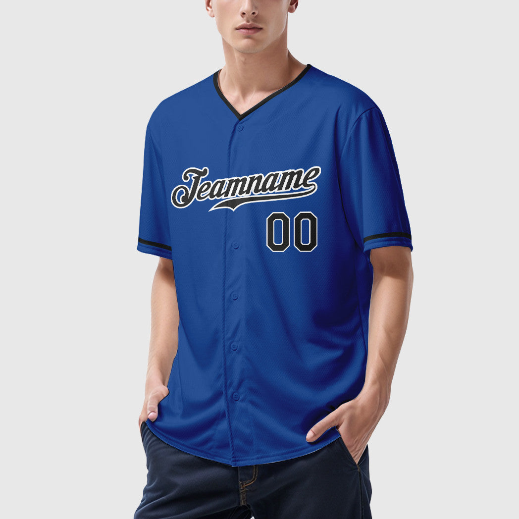 Custom Royal Black-White Collar Sleeve Baseball Jersey