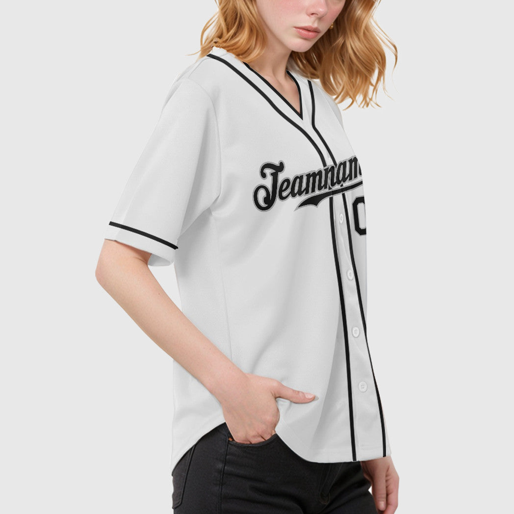 Custom White Black-Gray Piping Baseball Jersey