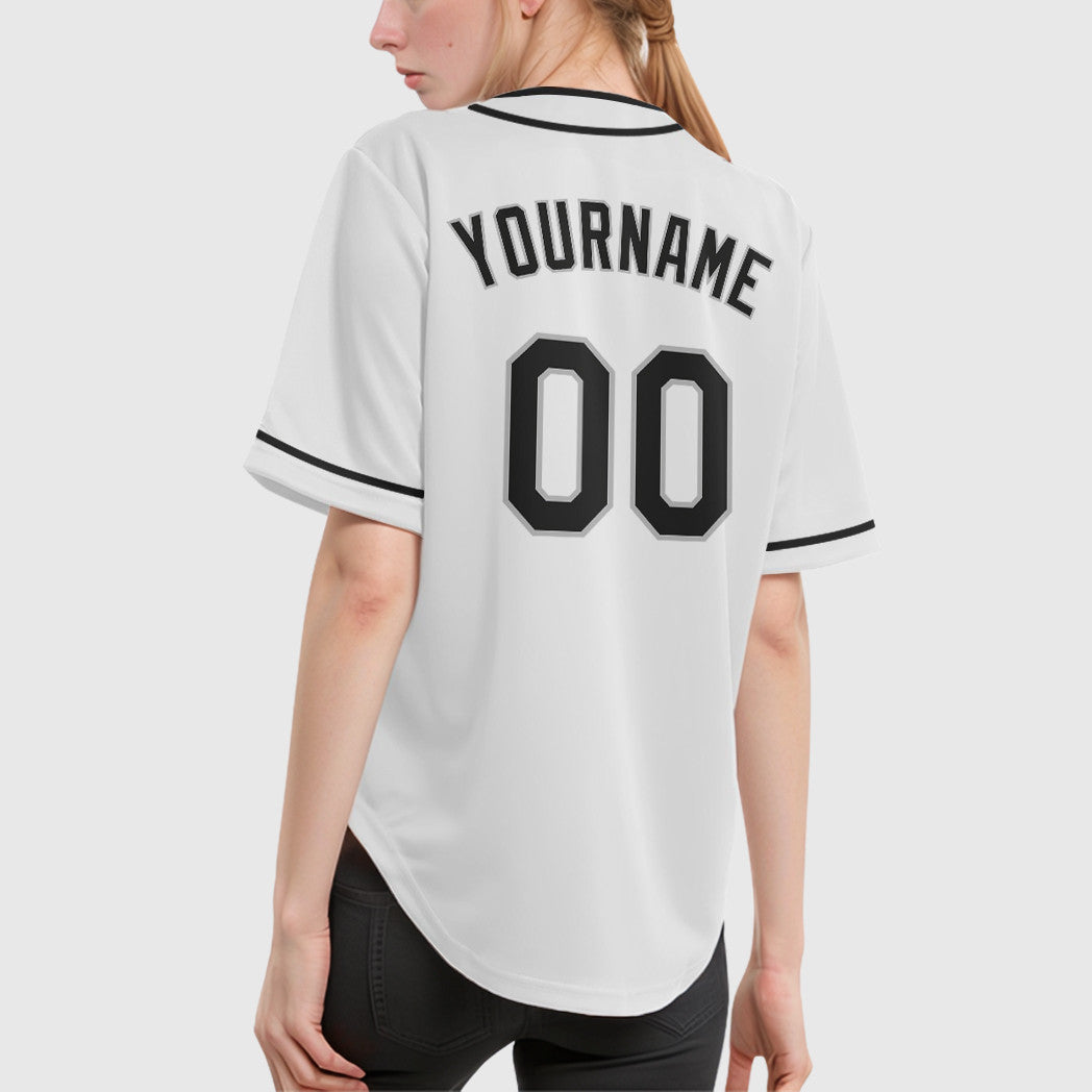 Custom White Black-Gray Piping Baseball Jersey
