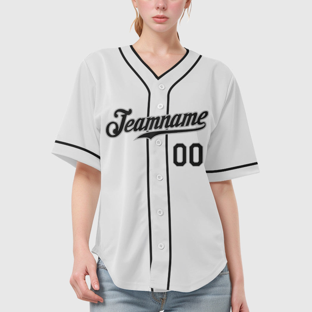 Custom White Black-Gray Piping Baseball Jersey