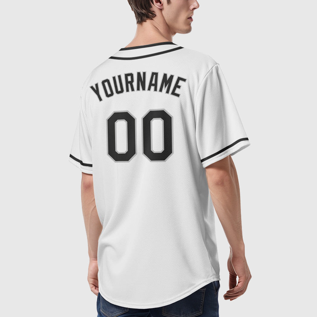Custom White Black-Gray Piping Baseball Jersey
