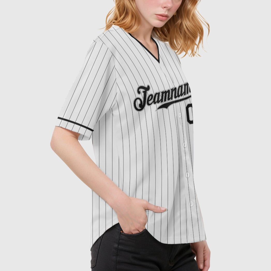 Custom White Black-Gray Pinstripe Baseball Jersey