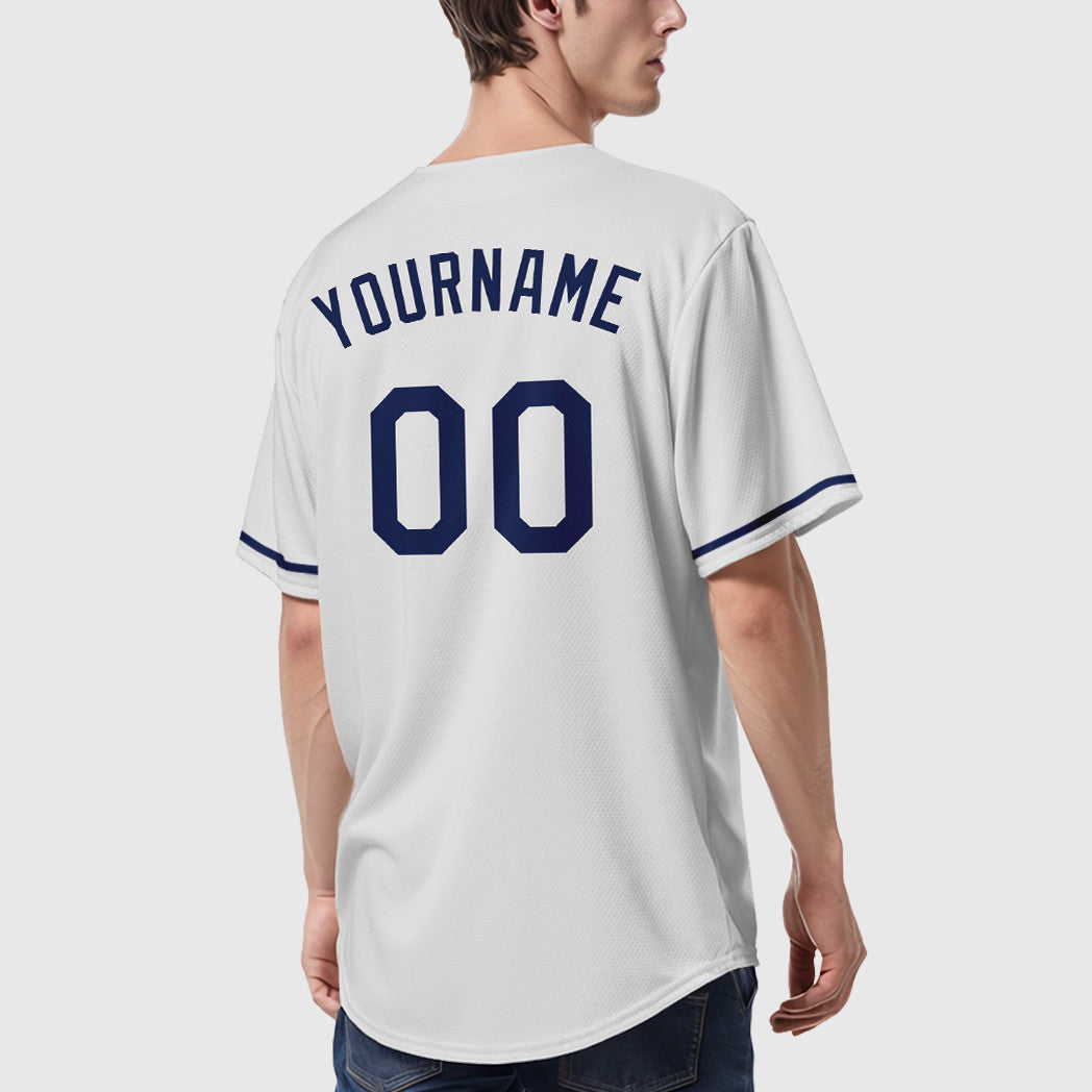 Custom White Navy Baseball Jersey