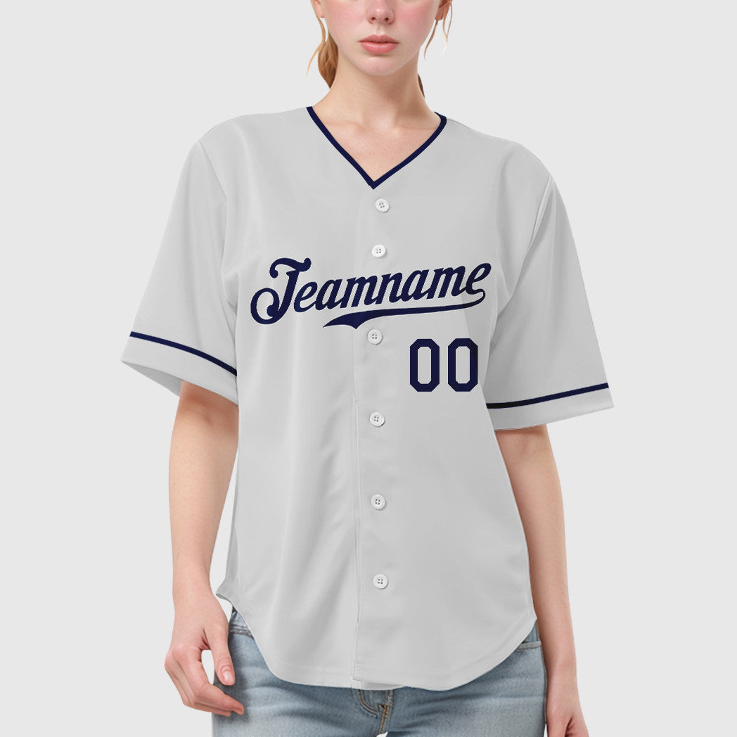 Custom White Navy Collar Sleeve Baseball Jersey