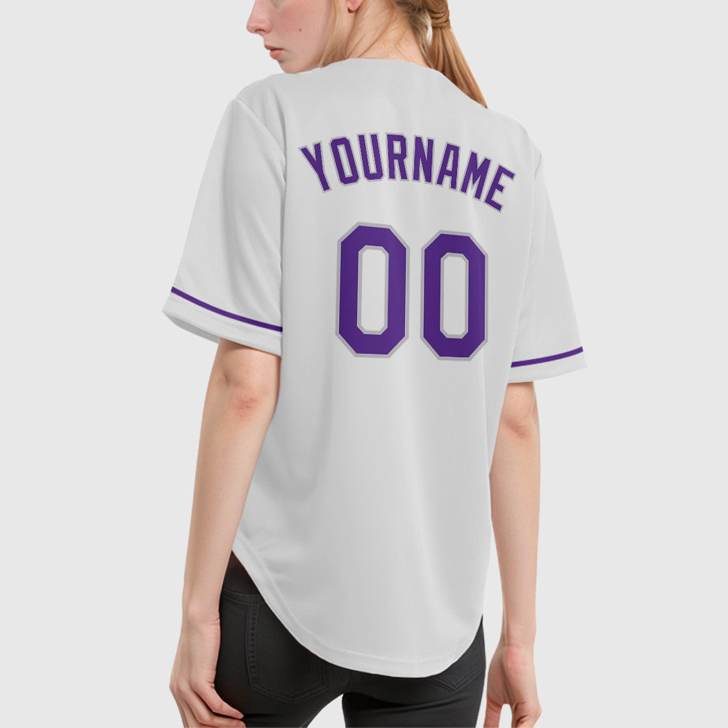 Custom White Purple-Gray Baseball Jersey