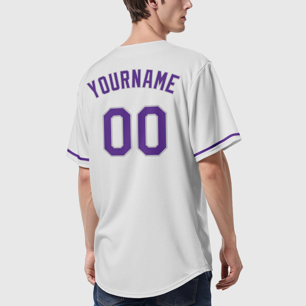 Custom White Purple-Gray Baseball Jersey