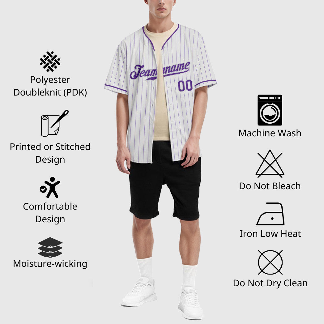 Custom White Purple-Gray Pinstripe Baseball Jersey