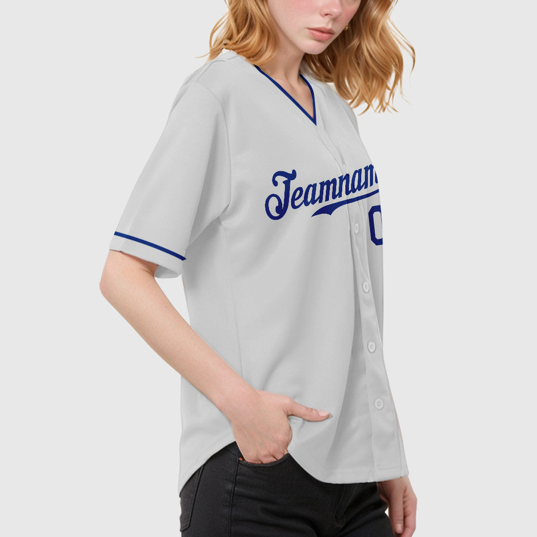 Custom White Royal Collar Sleeve Baseball Jersey