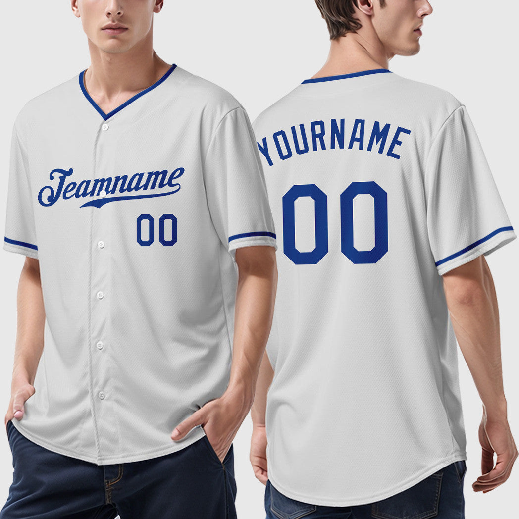 Custom White Royal Collar Sleeve Baseball Jersey