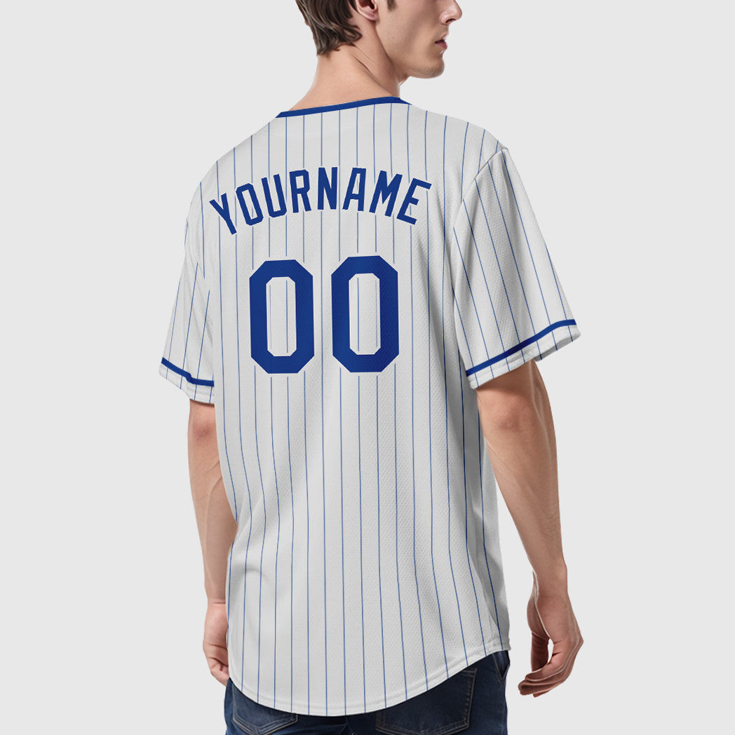 Custom White Royal Pinstripe Baseball Jersey