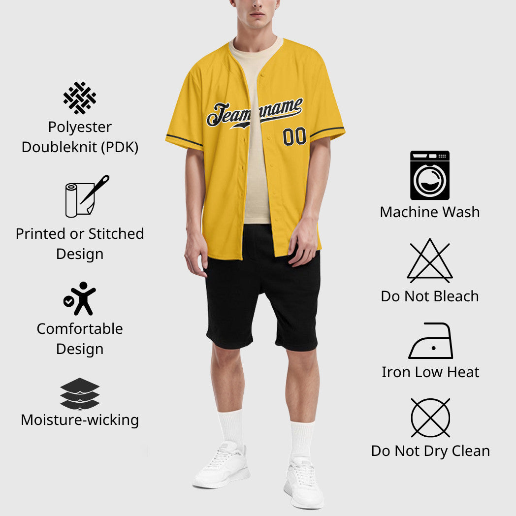 Custom Yellow Black-White Baseball Jersey