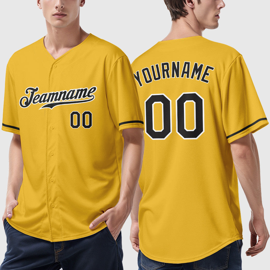 Custom Yellow Black-White Baseball Jersey