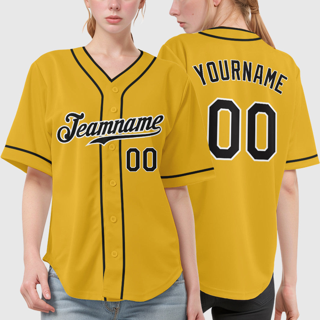 Custom Yellow Black-White Piping Baseball Jersey