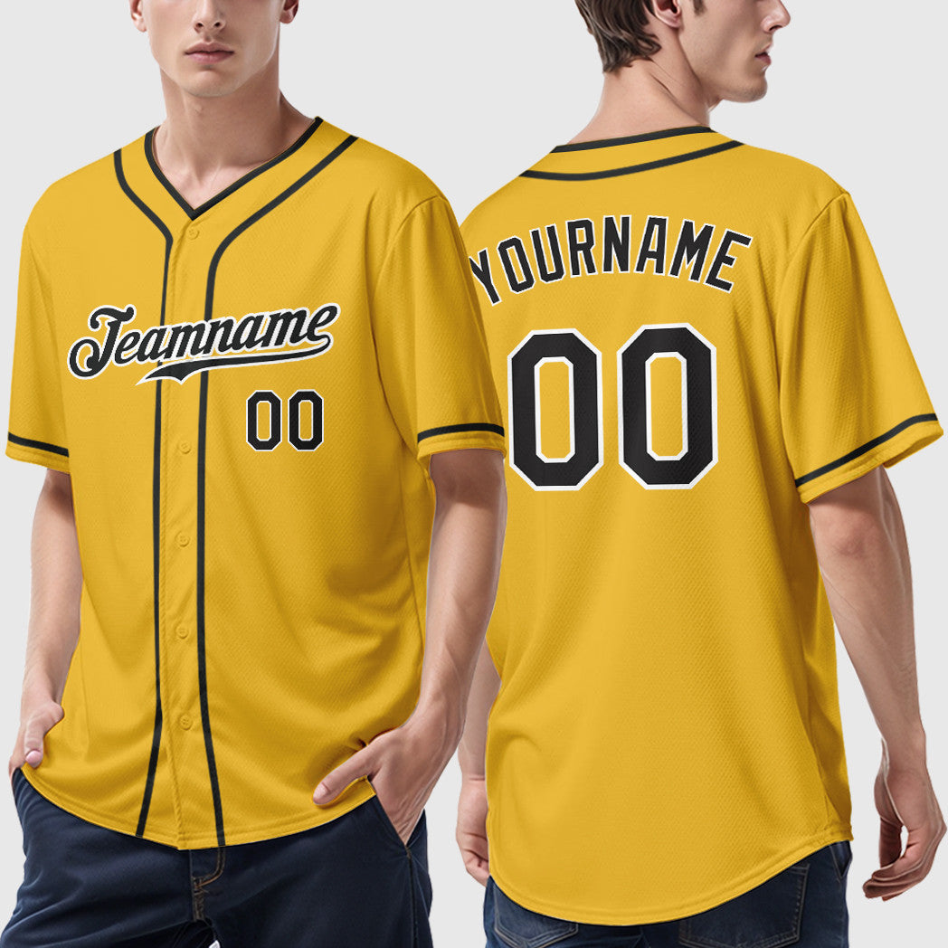 Custom Yellow Black-White Piping Baseball Jersey