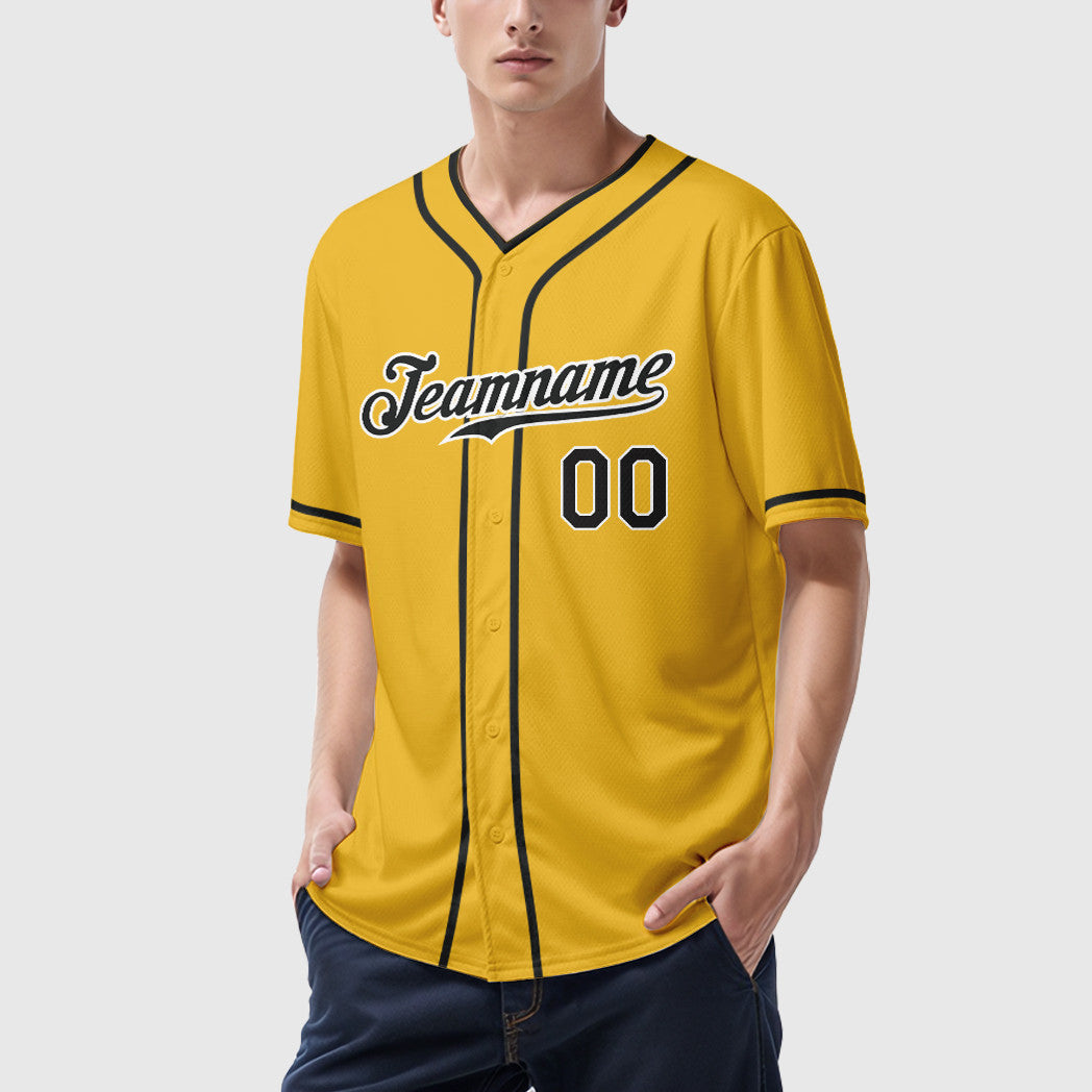 Custom Yellow Black-White Piping Baseball Jersey