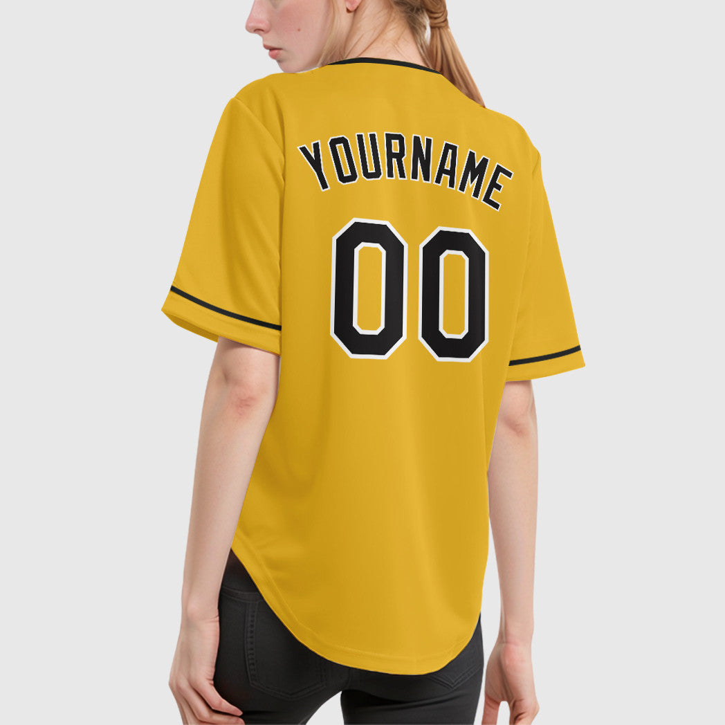 Custom Yellow Black-White Collar Sleeve Baseball Jersey