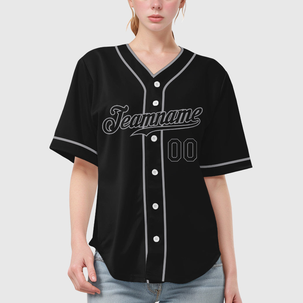 Custom Black Gray Black-Gray Piping Baseball Jersey