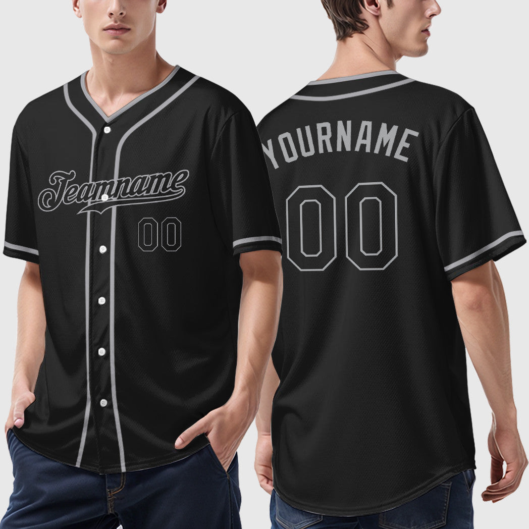Custom Black Gray Black-Gray Piping Baseball Jersey