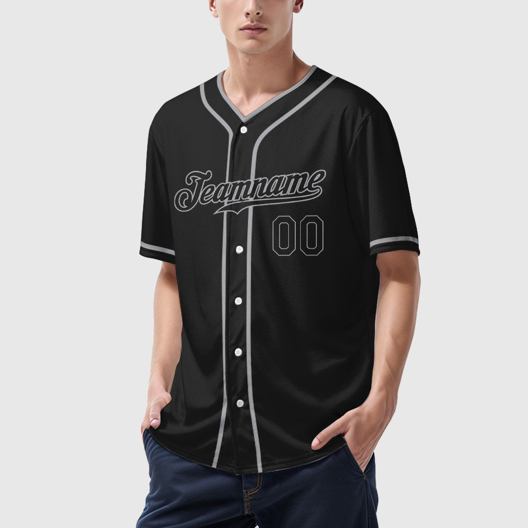 Custom Black Gray Black-Gray Piping Baseball Jersey