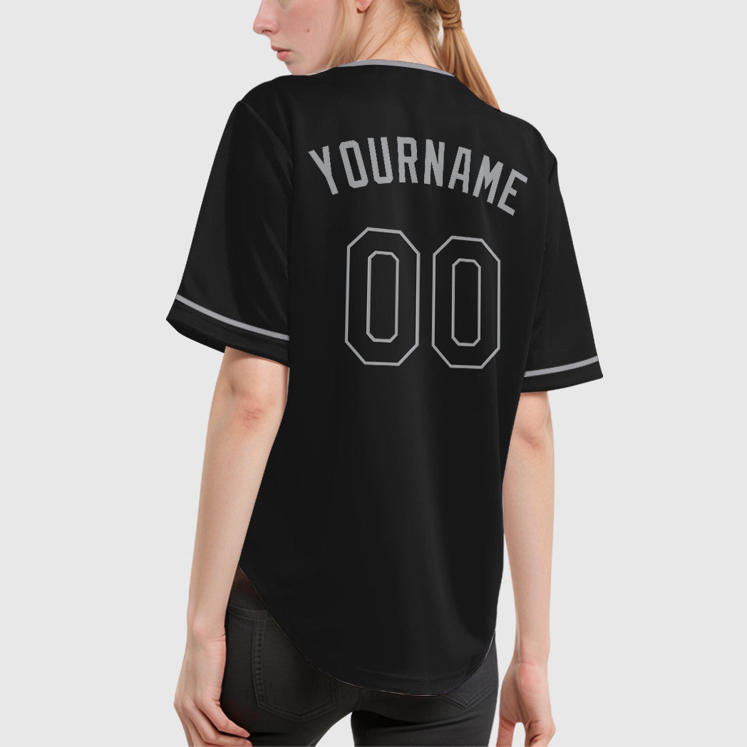 Custom Black Gray Black-Gray Collar Sleeve Baseball Jersey
