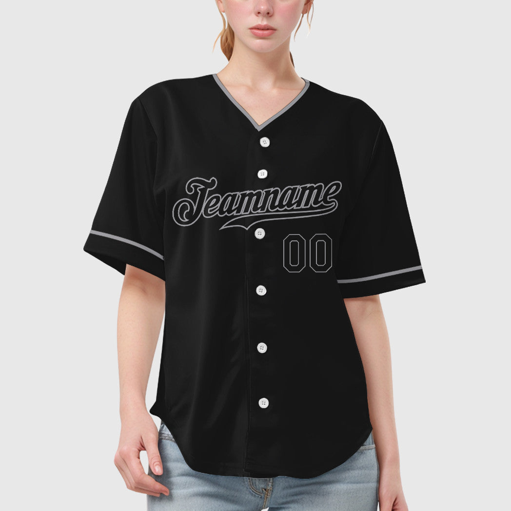 Custom Black Gray Black-Gray Collar Sleeve Baseball Jersey