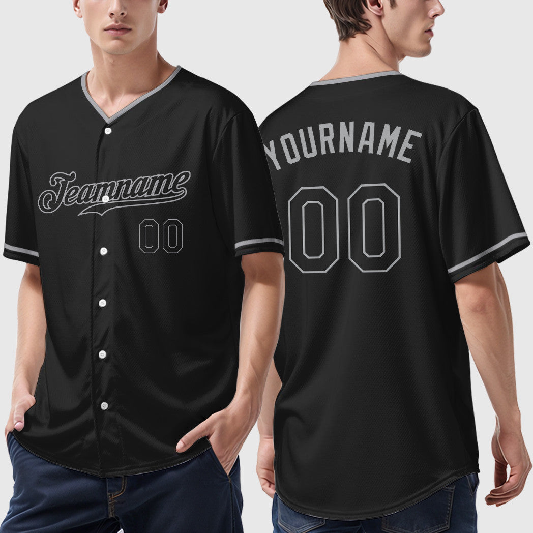 Custom Black Gray Black-Gray Collar Sleeve Baseball Jersey