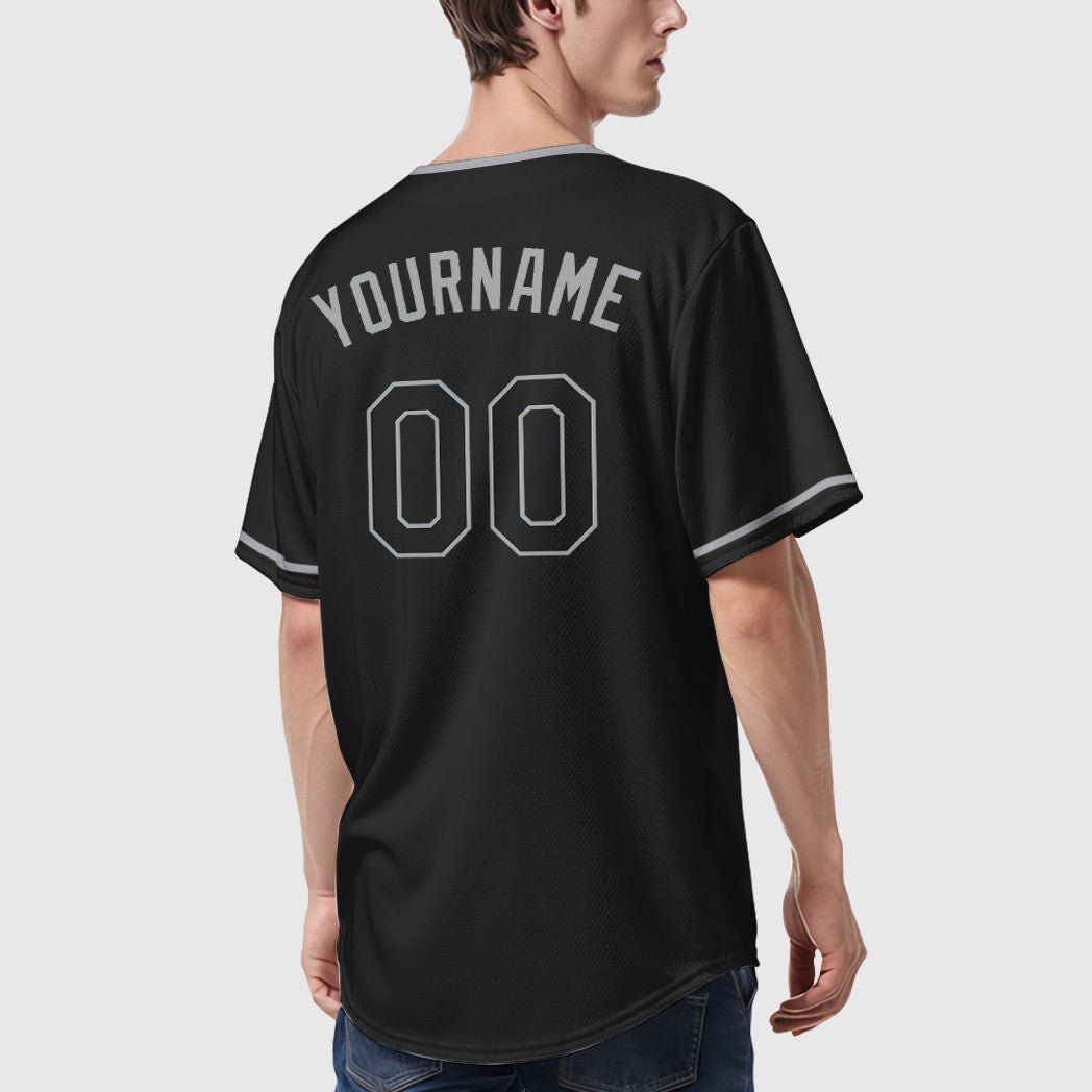 Custom Black Gray Black-Gray Collar Sleeve Baseball Jersey