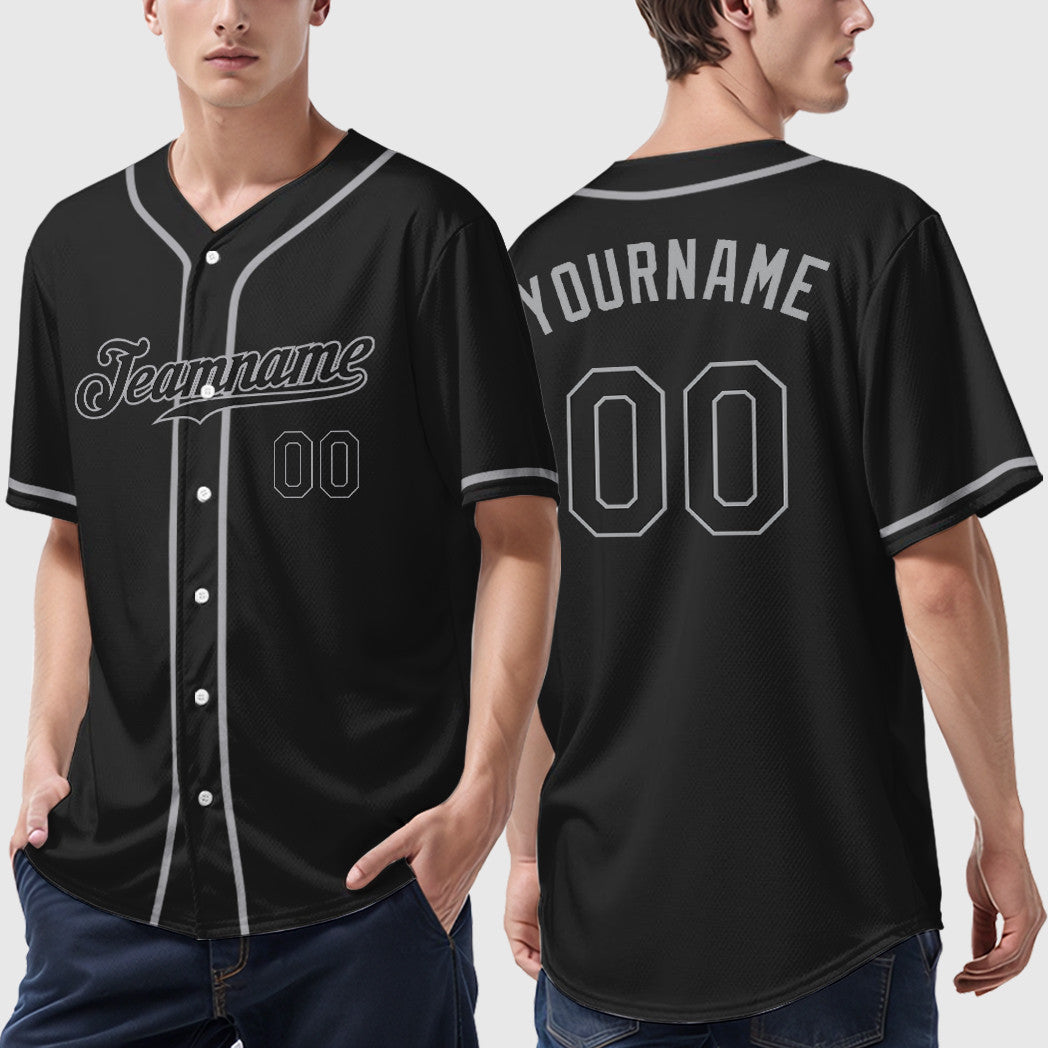 Custom Black Gray Black-Gray Sleeve Baseball Jersey