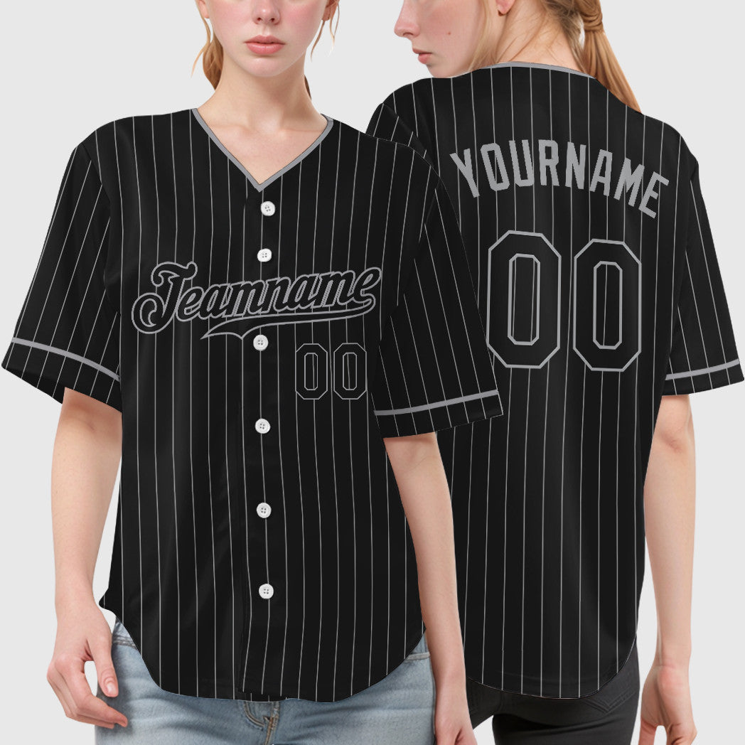 Custom Black Gray Black-Gray Pinstripe Baseball Jersey