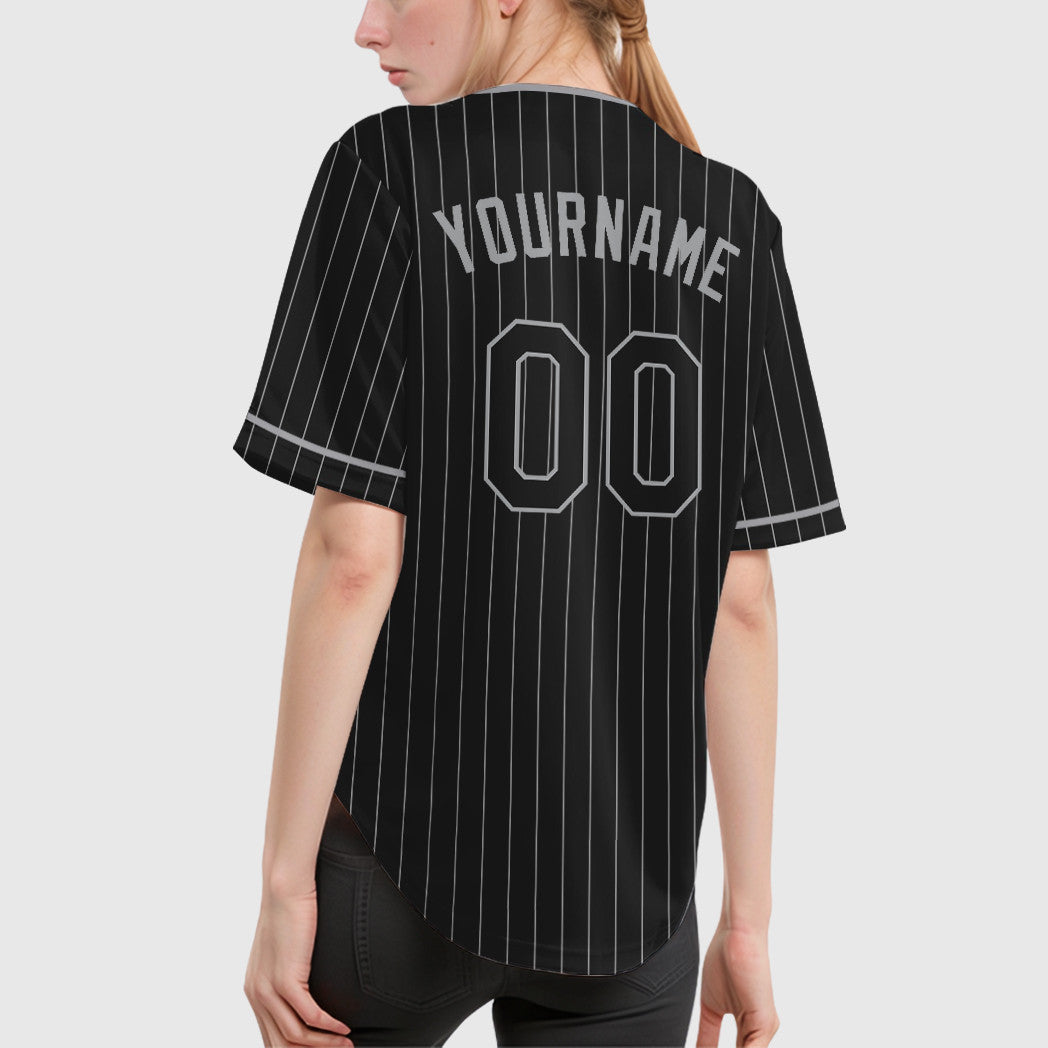 Custom Black Gray Black-Gray Pinstripe Baseball Jersey