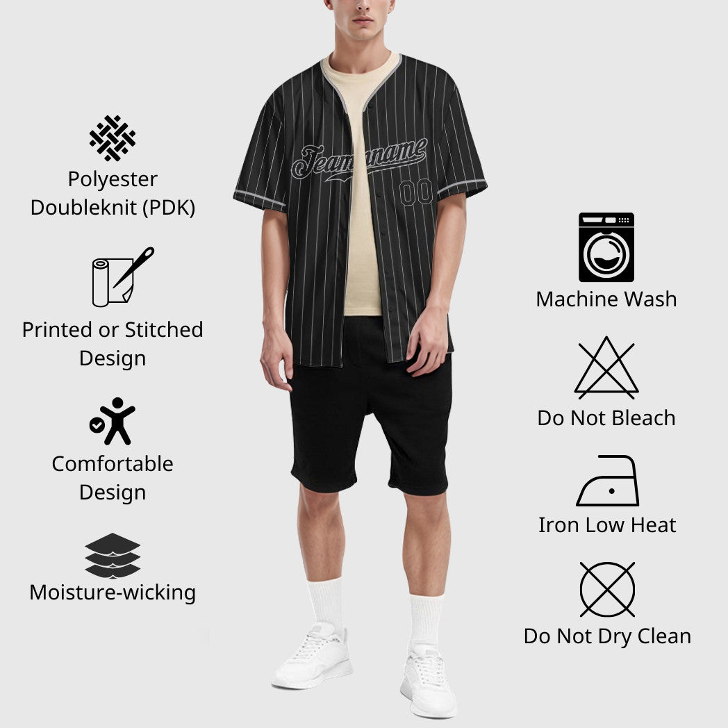 Custom Black Gray Black-Gray Pinstripe Baseball Jersey