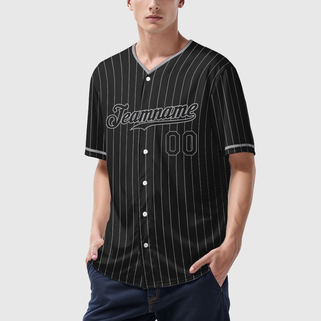 Custom Black Gray Black-Gray Pinstripe Baseball Jersey