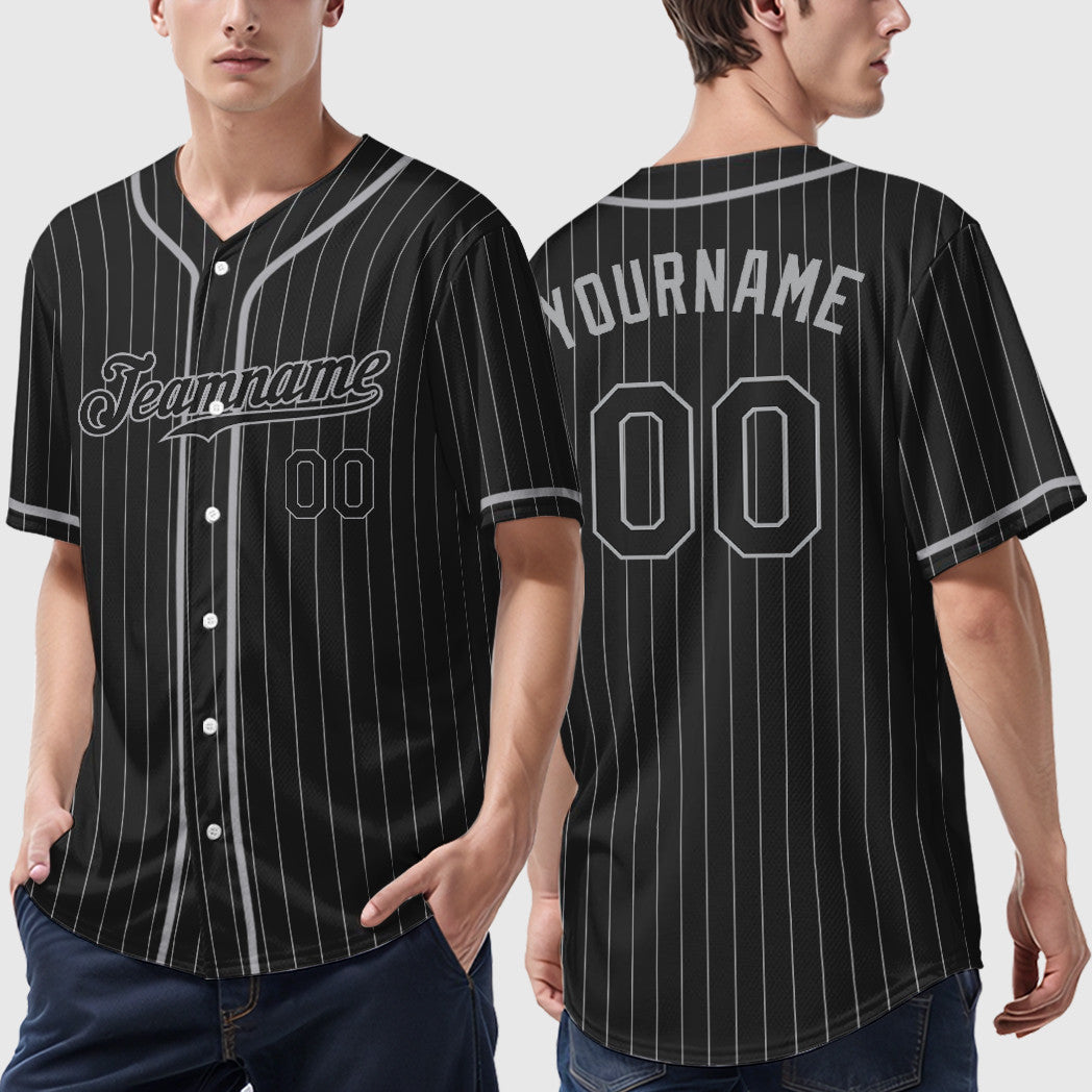 Custom Black Gray Black-Gray Piping Pinstripe Baseball Jersey