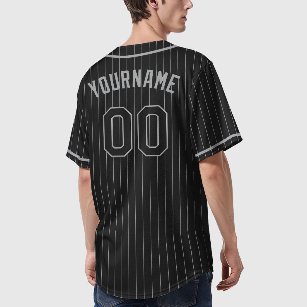 Custom Black Gray Black-Gray Piping Pinstripe Baseball Jersey