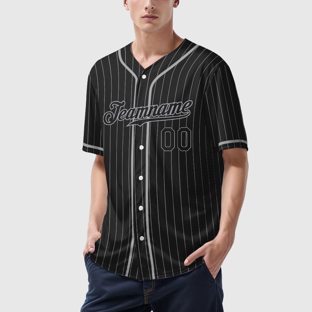 Custom Black Gray Black-Gray Piping Pinstripe Baseball Jersey