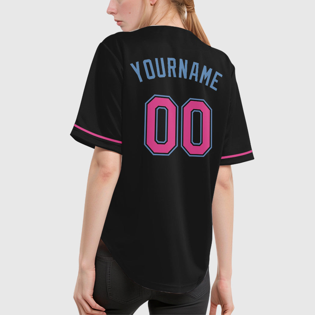 Custom Black Light Pink-Light Blue Baseball Jersey