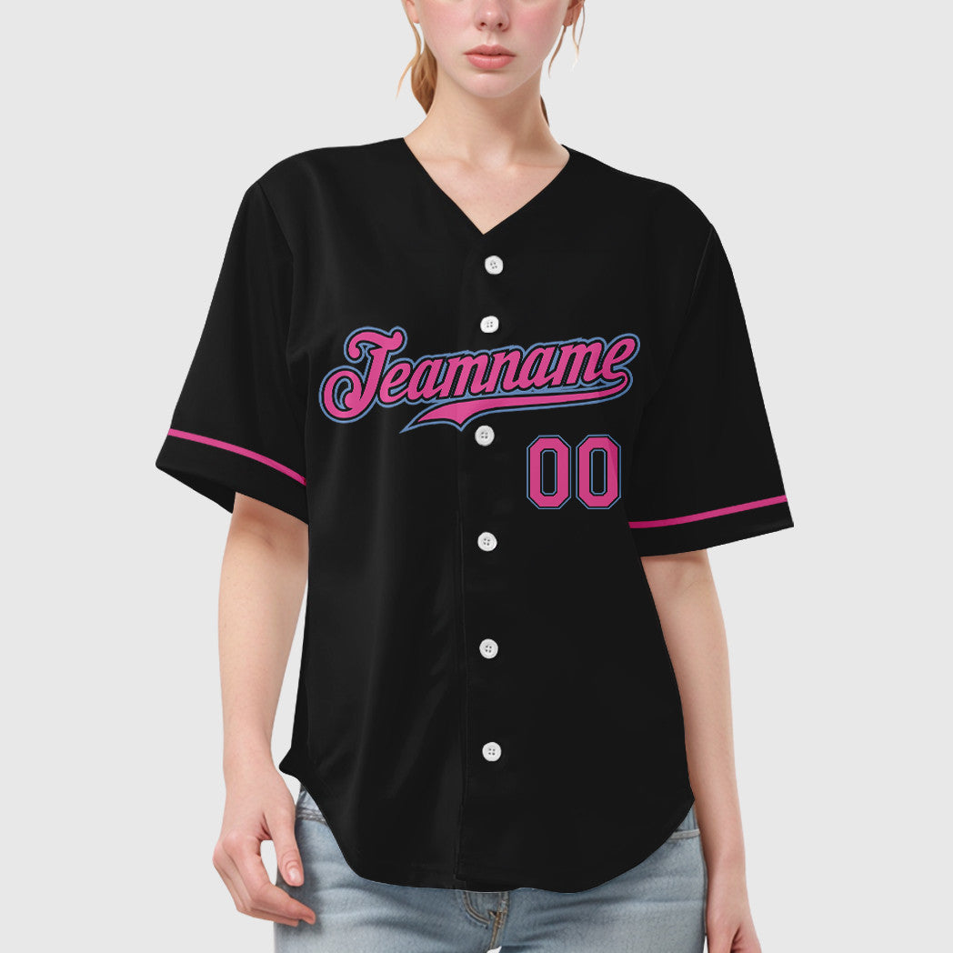 Custom Black Light Pink-Light Blue Baseball Jersey
