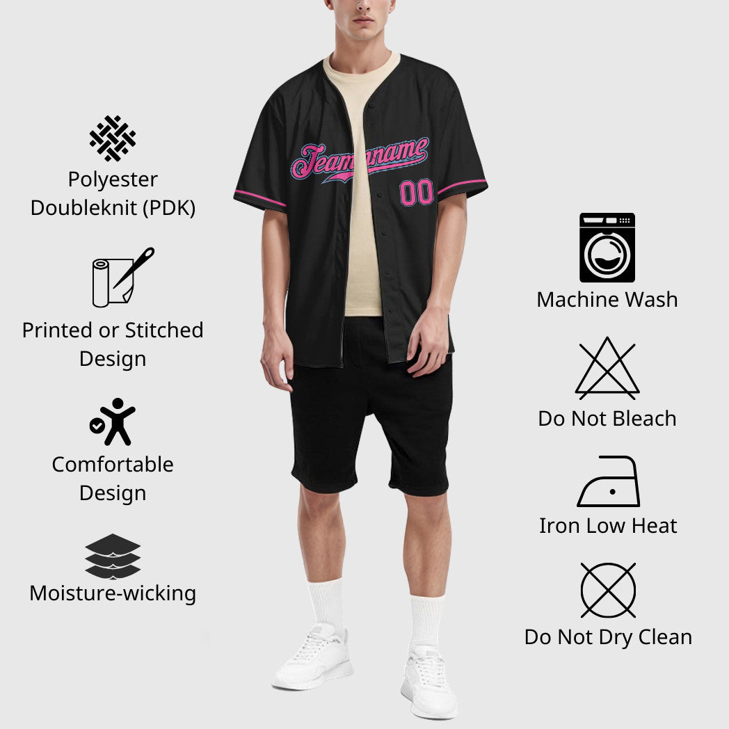 Custom Black Light Pink-Light Blue Baseball Jersey