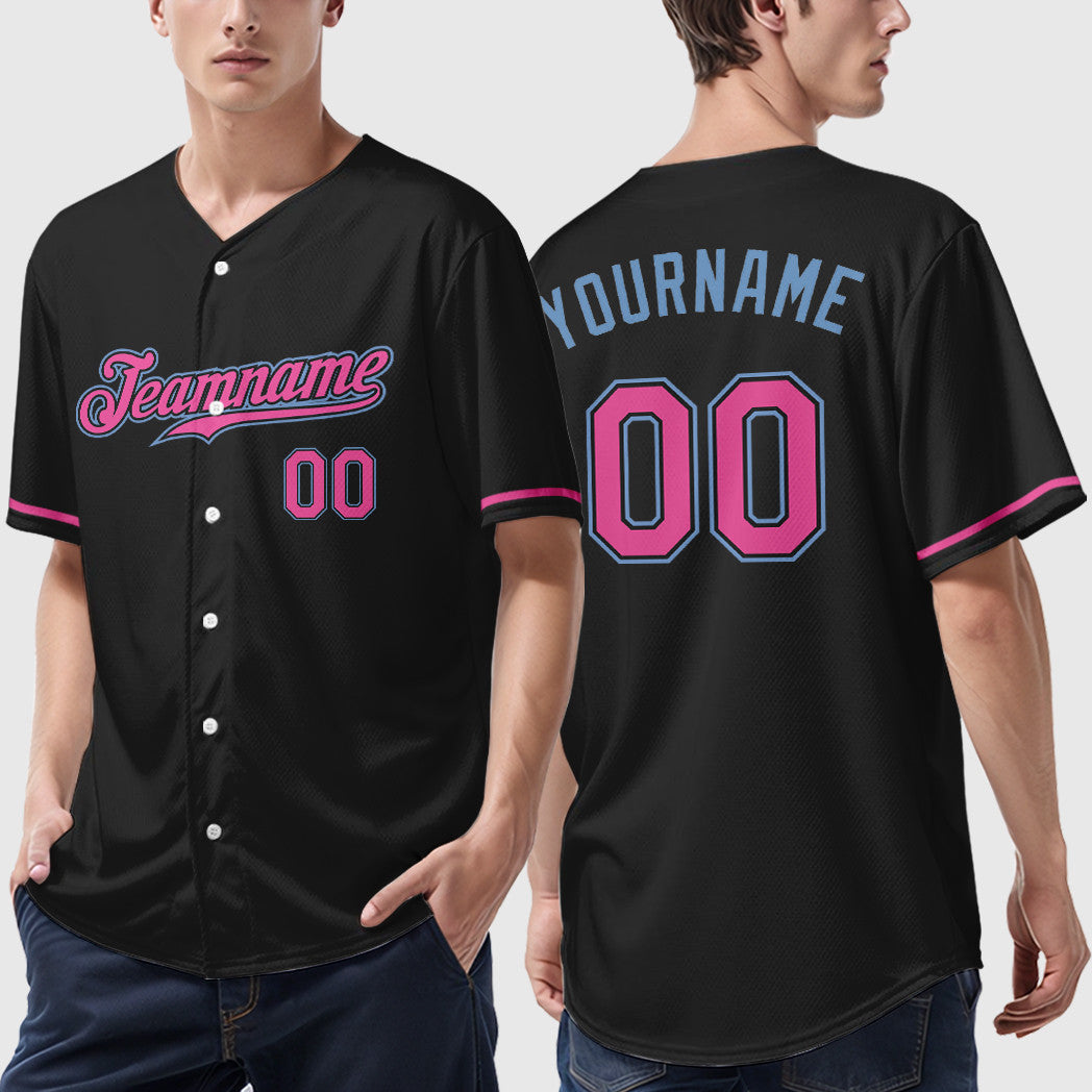 Custom Black Light Pink-Light Blue Baseball Jersey