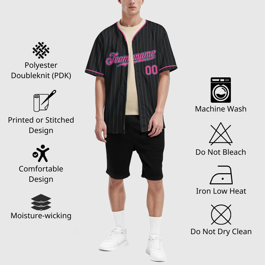 Custom Black Light Pink-Light Blue Pinstripe Baseball Jersey