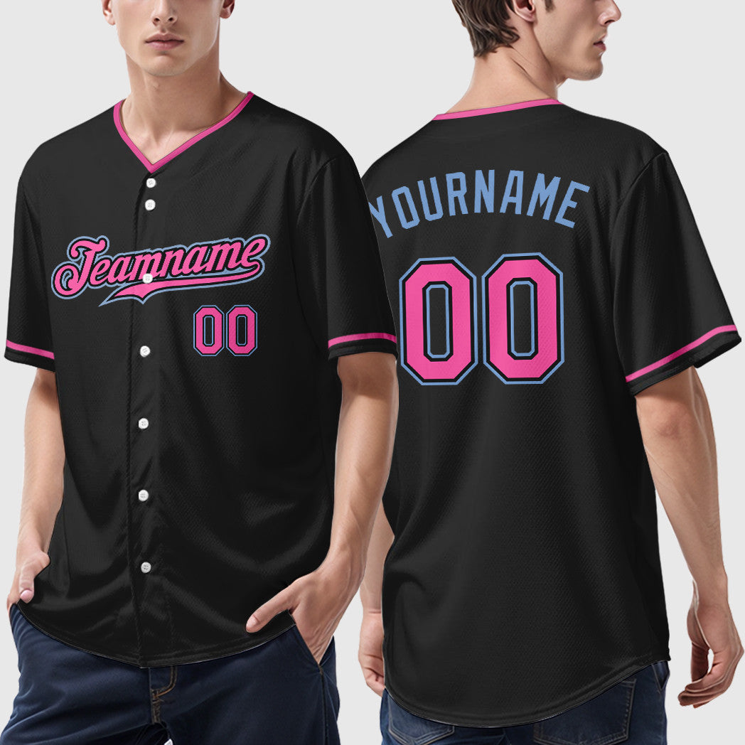 Custom Black Light Pink-Light Blue Collar Sleeve Baseball Jersey