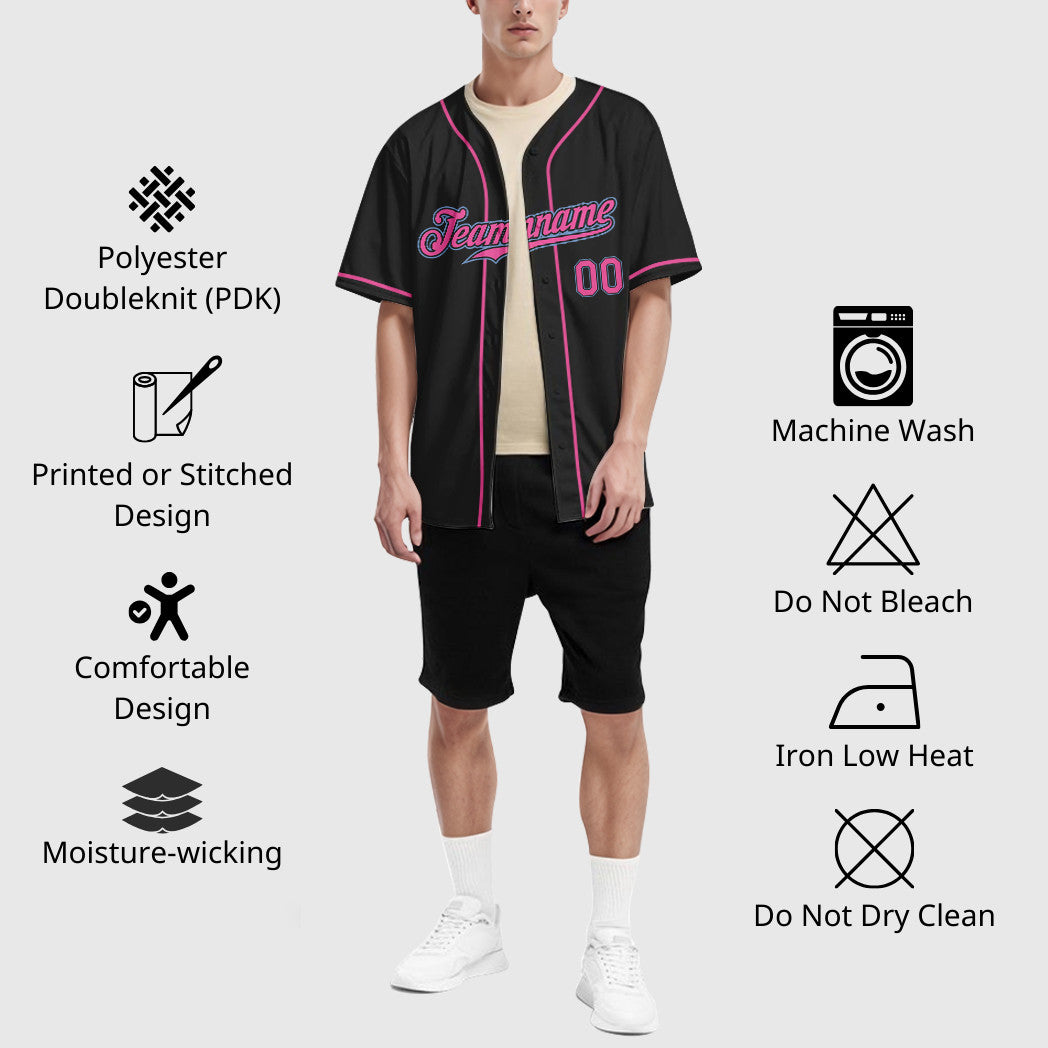 Custom Black Light Pink-Light Blue Sleeve Baseball Jersey