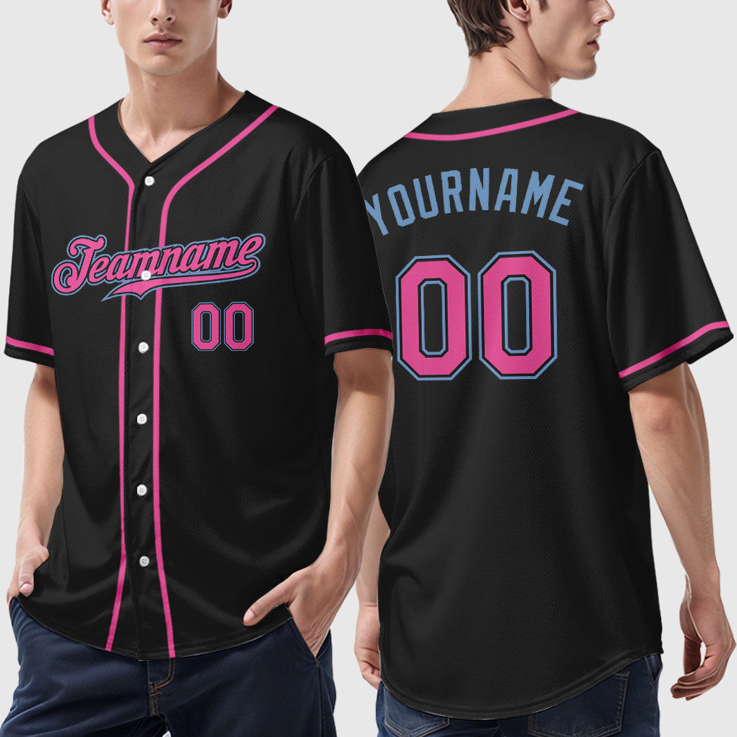 Custom Black Light Pink-Light Blue Sleeve Baseball Jersey