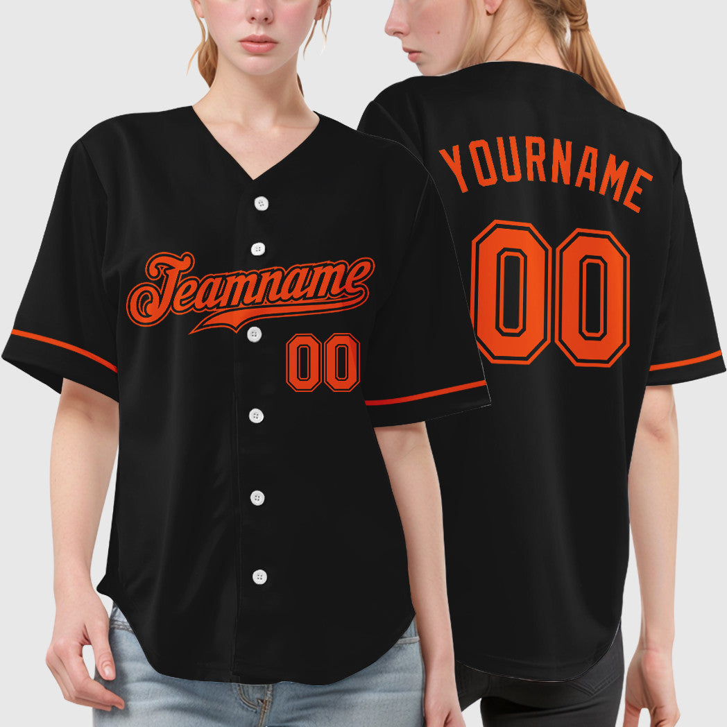 Custom Black Orange-Black Baseball Jersey