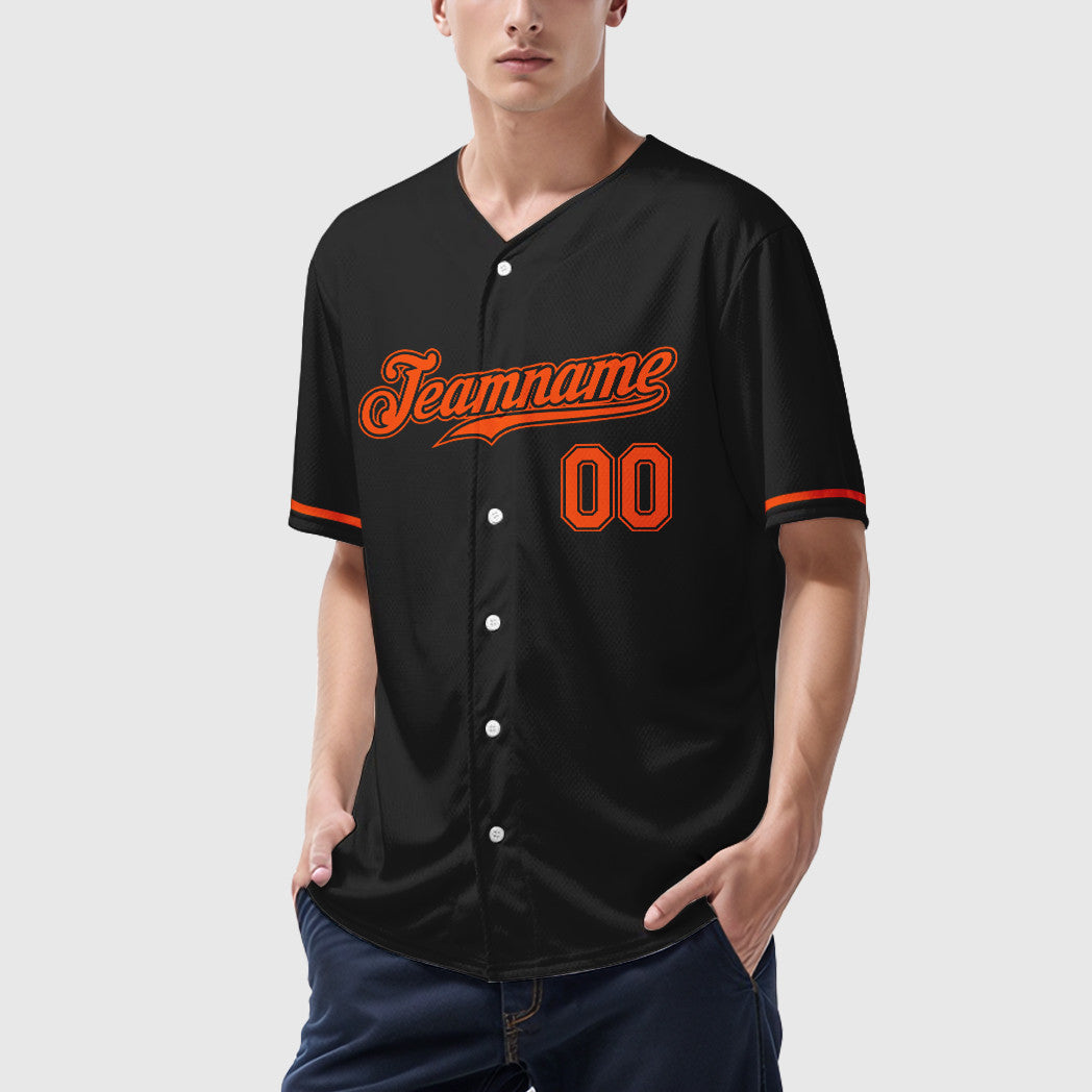 Custom Black Orange-Black Baseball Jersey