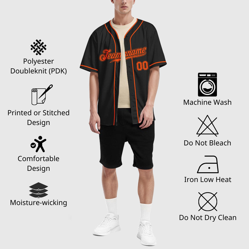 Custom Black Orange-Black Piping Baseball Jersey