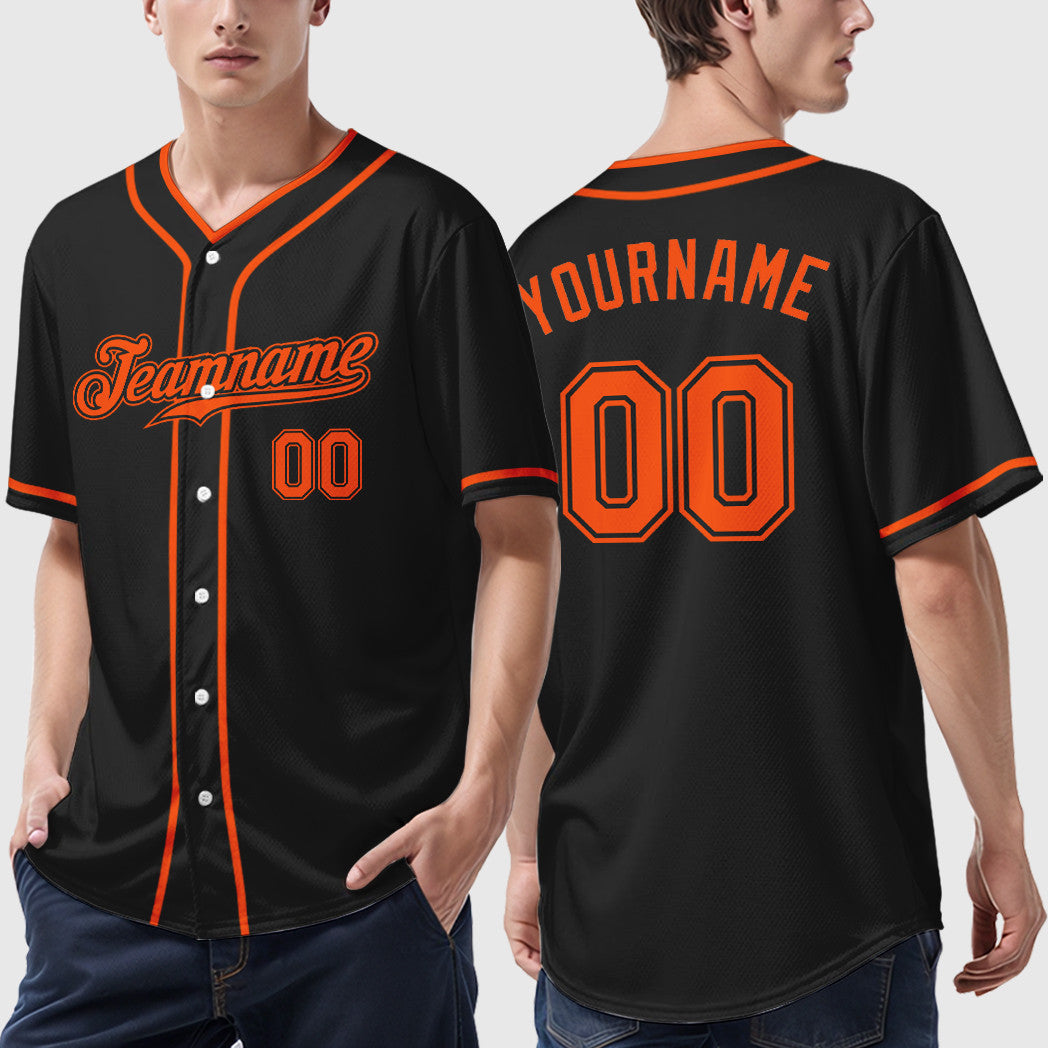 Custom Black Orange-Black Piping Baseball Jersey