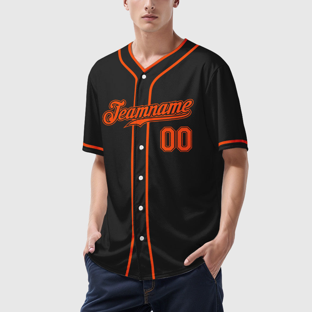 Custom Black Orange-Black Piping Baseball Jersey