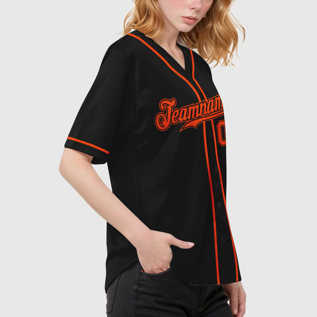 Custom Black Orange-Black Sleeve Baseball Jersey