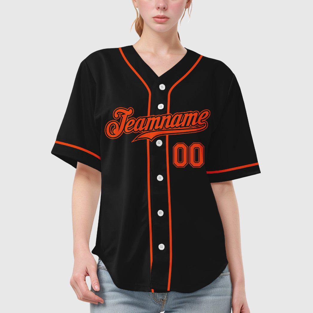 Custom Black Orange-Black Sleeve Baseball Jersey
